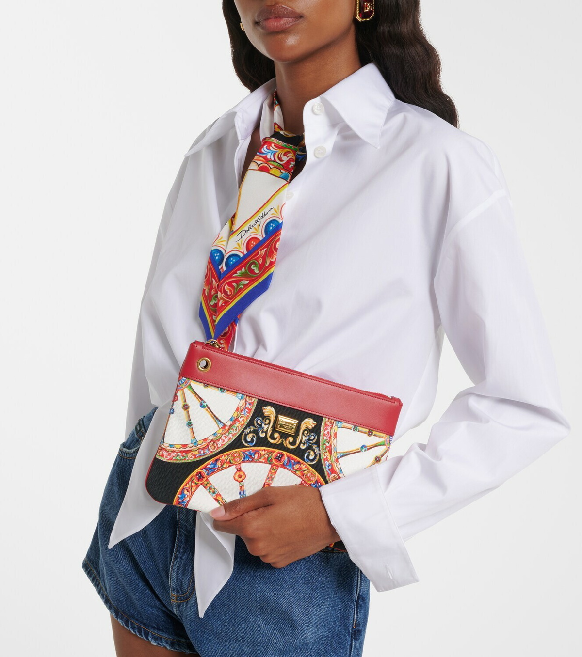 Dolce&Gabbana Small printed leather-trimmed canvas pouch