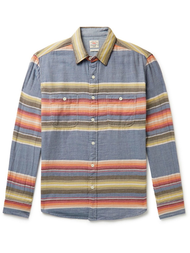 Photo: Faherty - The Roadtrip Striped Organic Cotton-Voile Shirt - Blue