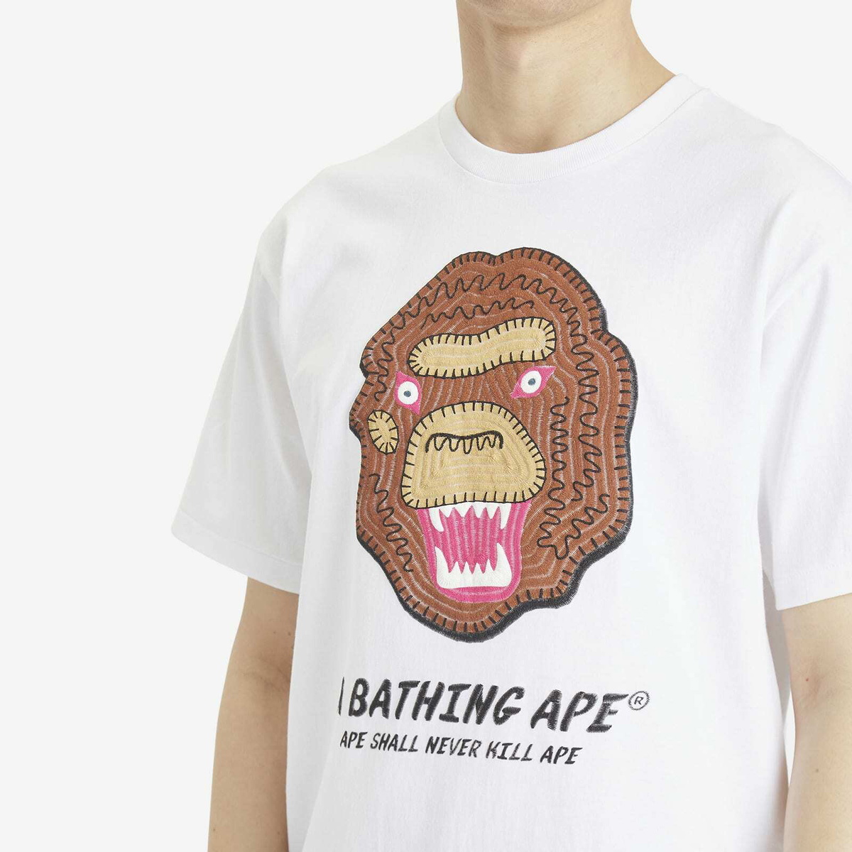 A Bathing Ape Men's Embroidery Style Souvenir Logo T-Shirt in White