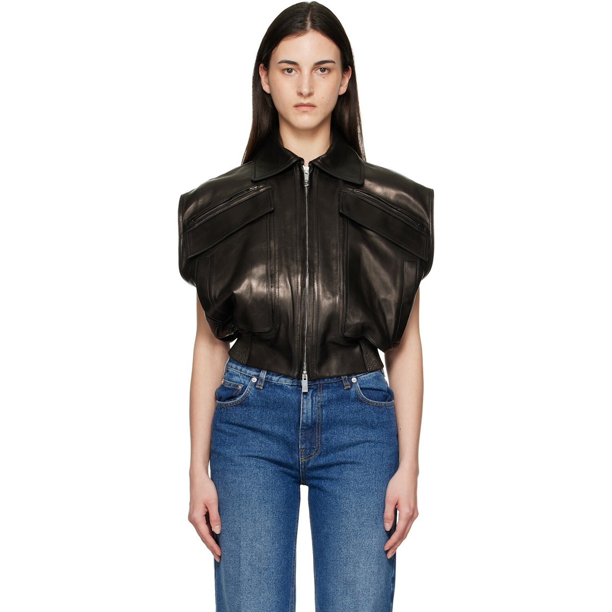 Versace Black Embossed-Logo Leather Vest