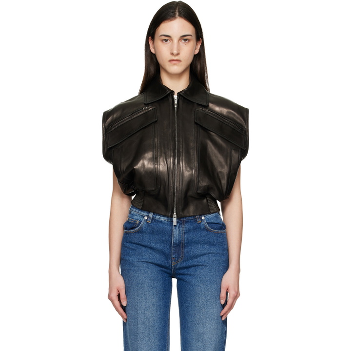 Photo: Versace Black Embossed-Logo Leather Vest