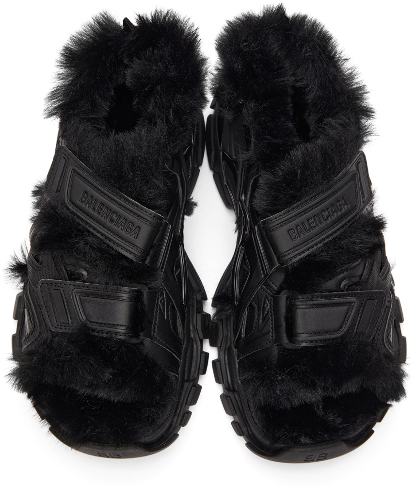 Balenciaga Faux Fur Slides in Black