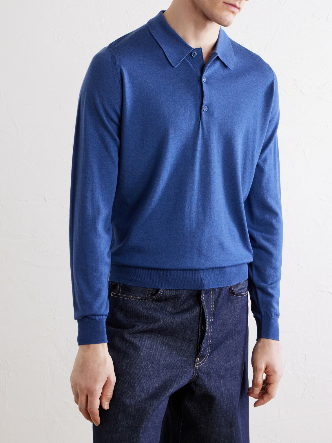 John Smedley - Caverhill Knitted Merino Wool Polo Shirt - Blue