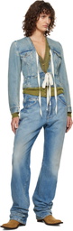 Maison Margiela Blue V-Neck Denim Jacket
