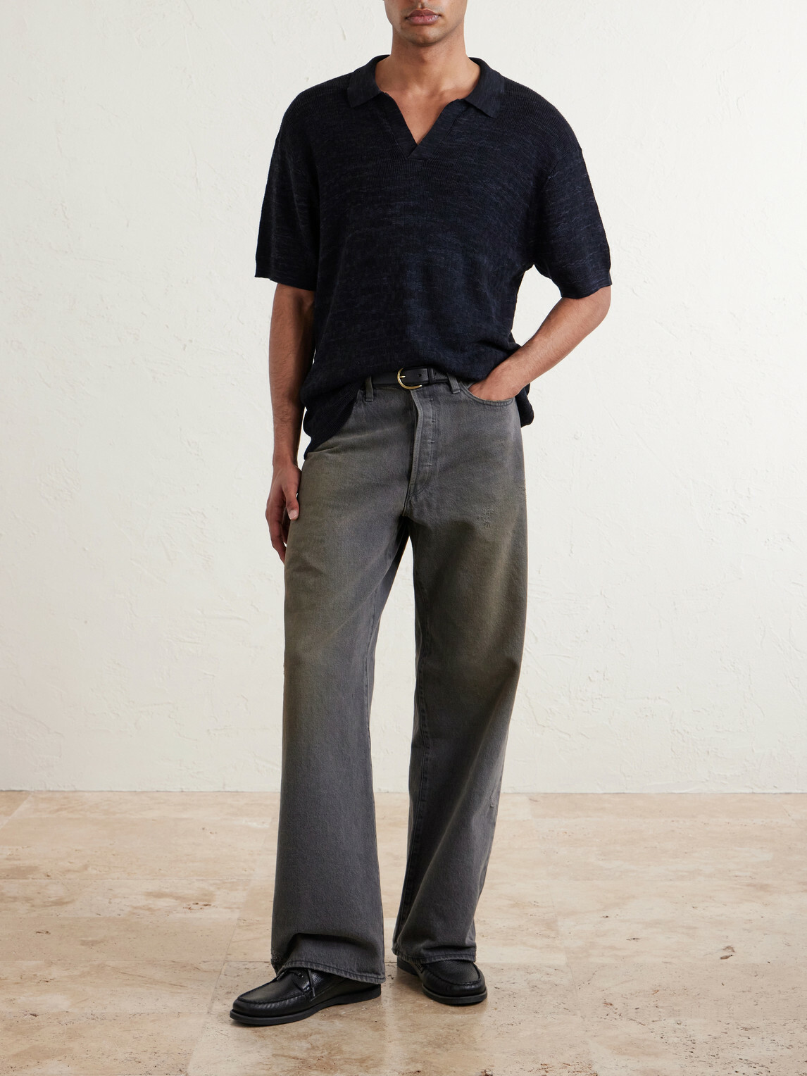3sixteen - Knitted Cotton Polo Shirt - Black