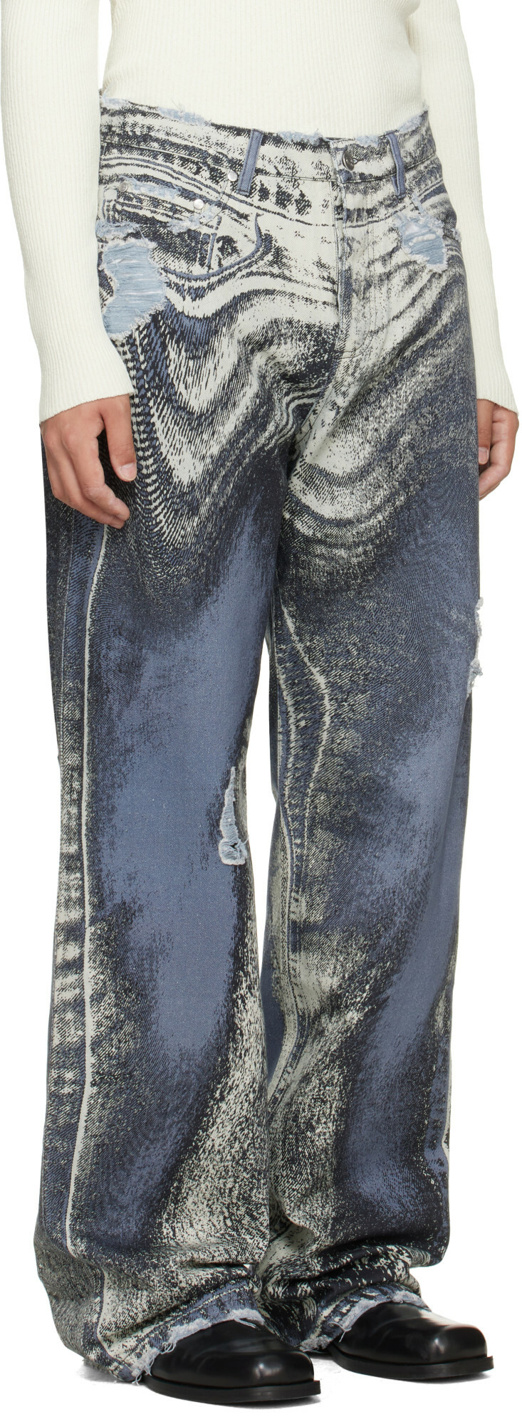CAMPERLAB Blue Distorted Print Distressed Denim Jeans