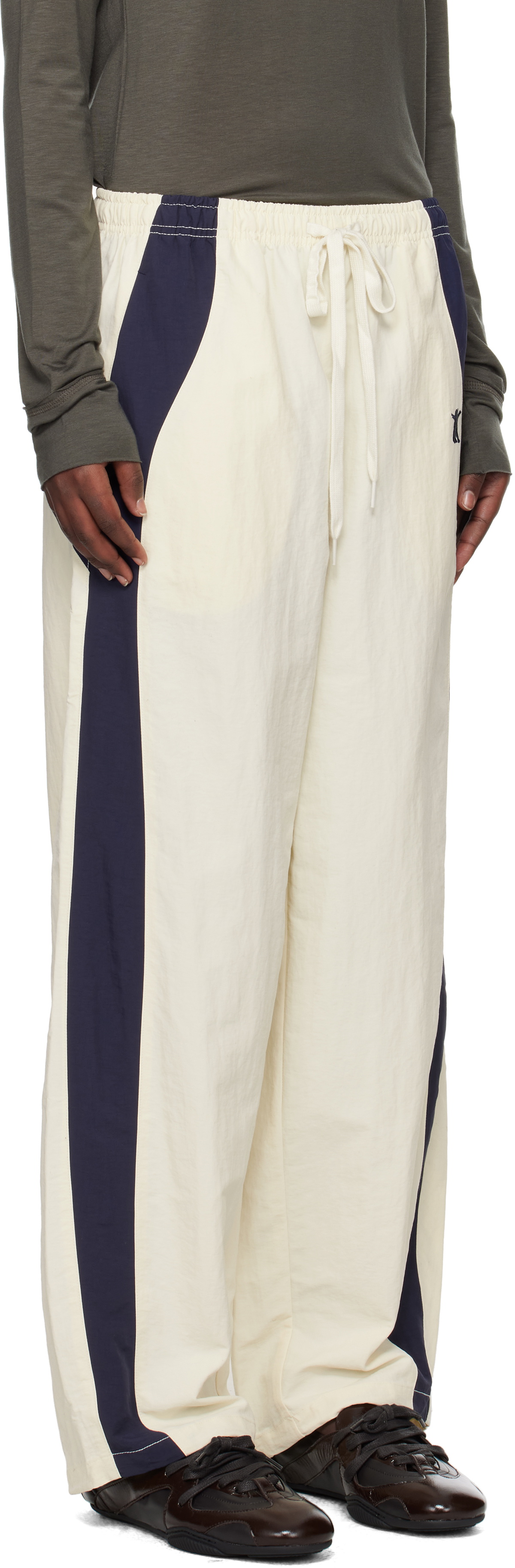 open yy パンツ OPEN YY Beige & Navy YY Color Block Lounge Pants OPEN YY