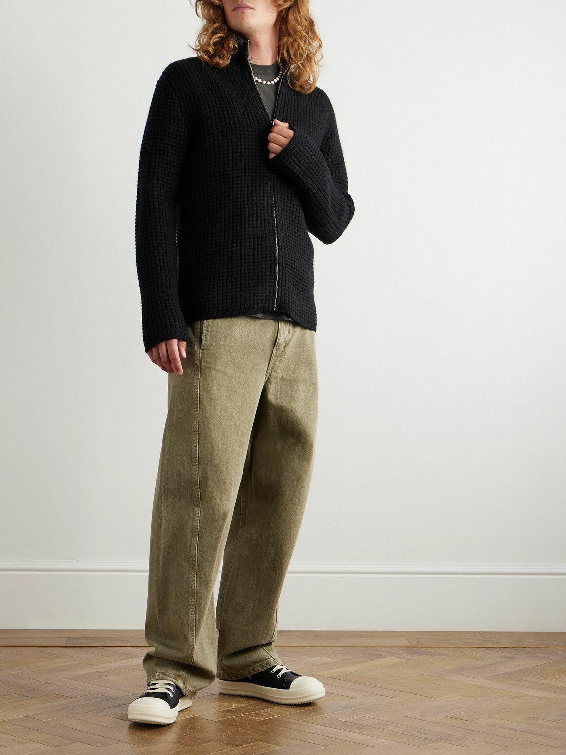 John Elliott - Slim-Fit Waffle-Knit Zip-Up Cardigan - Black