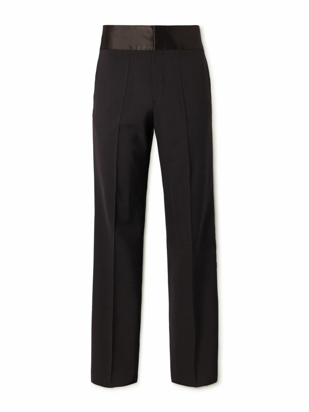 Photo: Valentino - Straight-Leg Satin-Trimmed Wool Trousers - Brown
