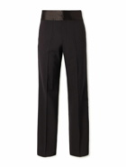 Valentino - Straight-Leg Satin-Trimmed Wool Trousers - Brown