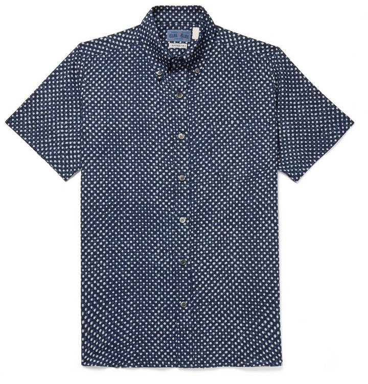 Photo: Blue Blue Japan - Slim-Fit Button-Down Collar Indigo-Dyed Printed Cotton-Gauze Shirt - Men - Indigo