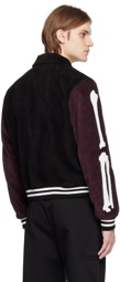 AMIRI Black & Burgundy Bones Varsity Bomber Jacket