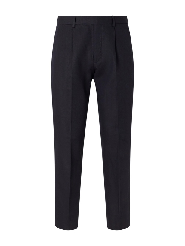 Photo: Zegna - Straight-Leg Pleated Cotton and Linen-Blend Trousers - Blue