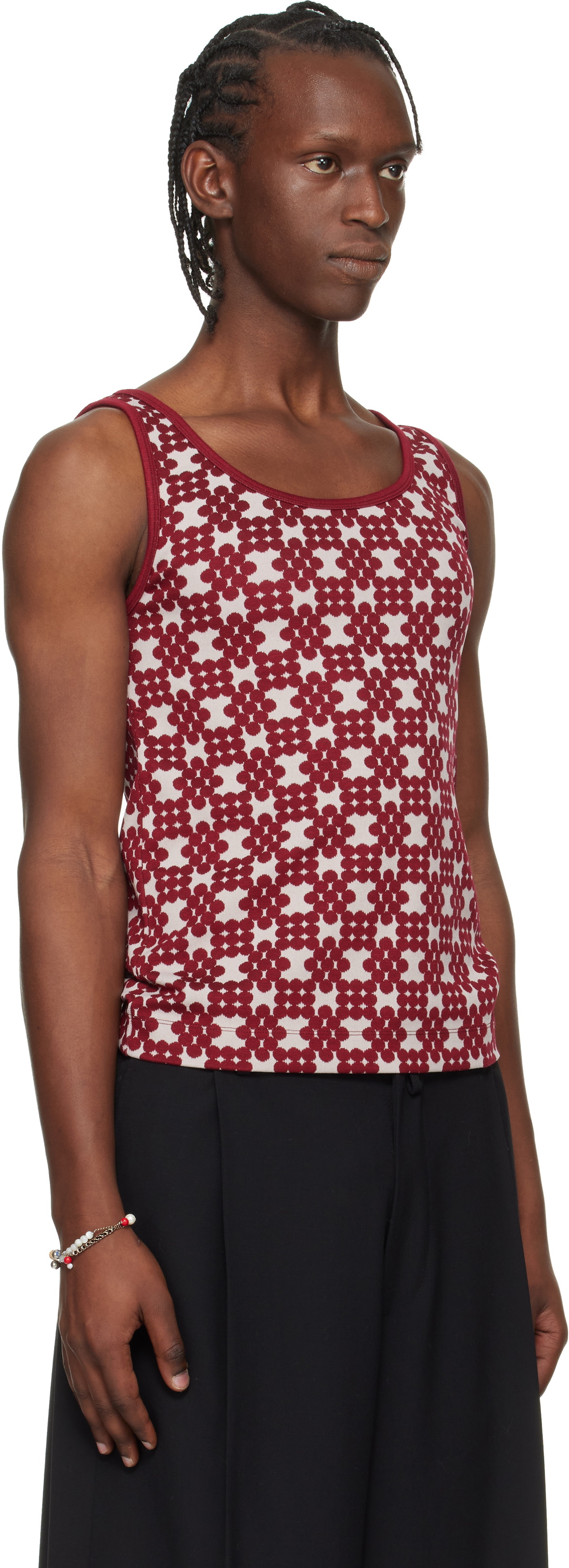 Dries Van Noten Off-White & Red Jacquard Tank Top