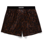 TOM FORD - Velvet-Trimmed Leopard-Print Stretch-Silk Satin Boxer Shorts - Brown