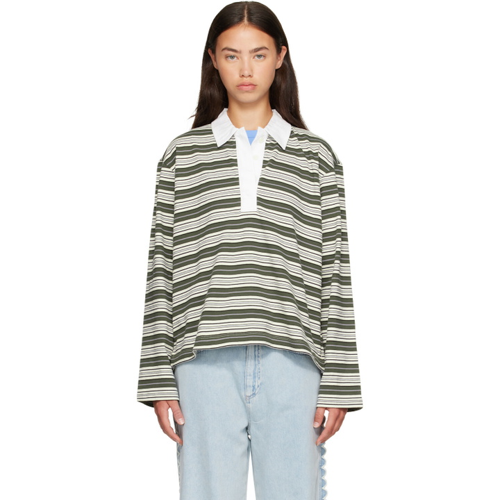 Photo: rag & bone Green Kelly Boxy Striped Long-Sleeve Polo