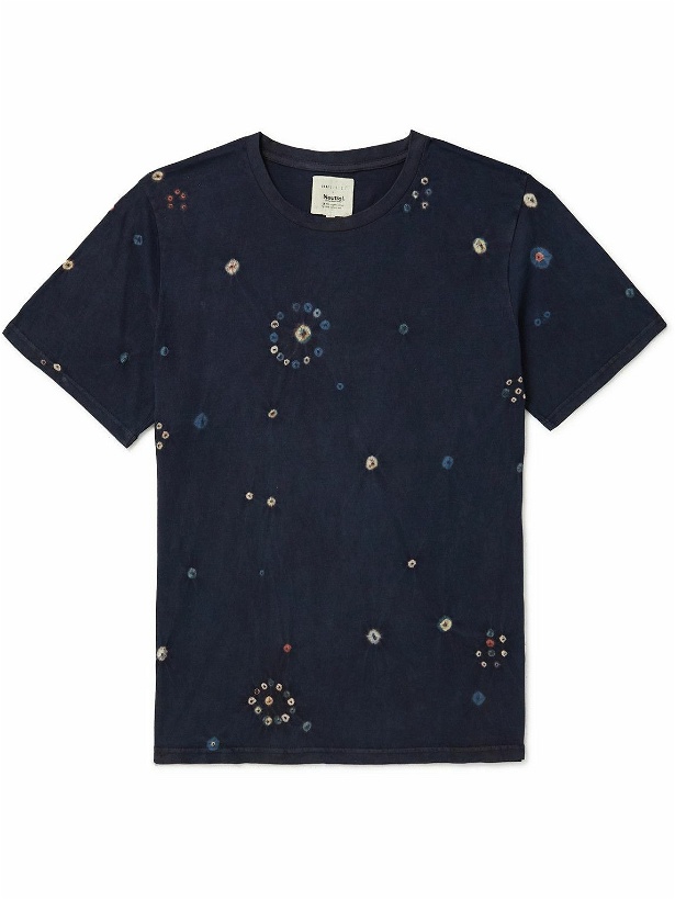 Photo: 11.11/eleven eleven - Embroidered Bandhani-Dyed Organic Cotton T-Shirt - Blue