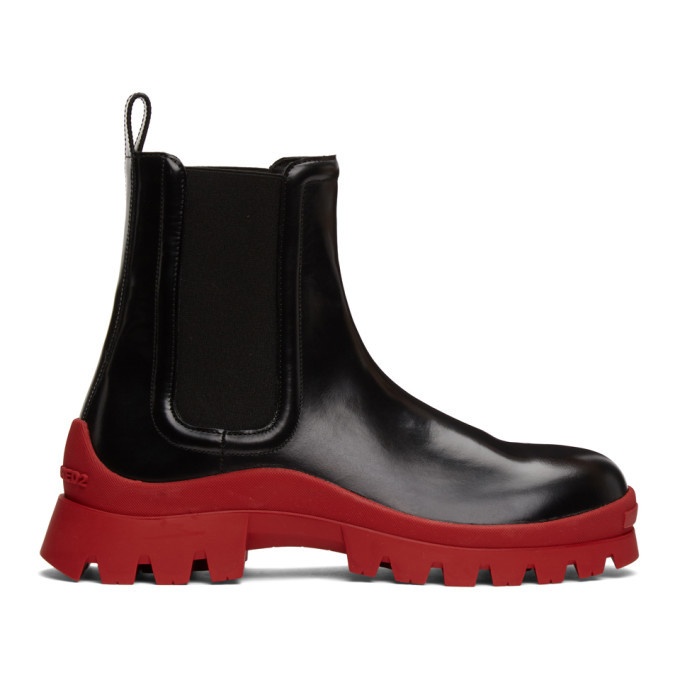 Photo: Dsquared2 Black and Red Tank Rain Chelsea Boots