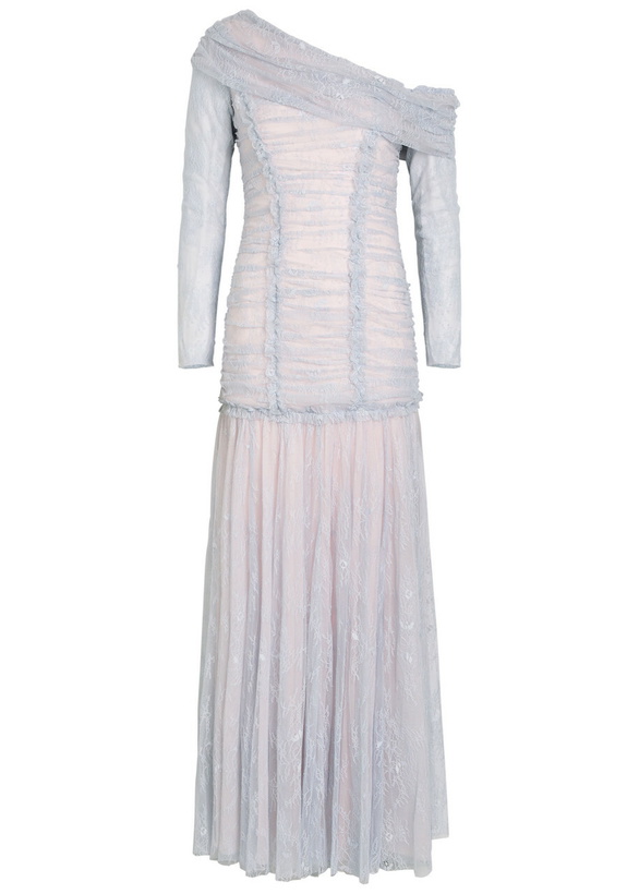 Photo: Needle & Thread Gigi Lace One-shoulder Tulle Gown Blue
