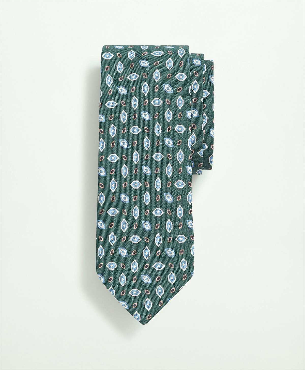 Brooks Brothers Men's Silk Diamond Print Pattern Tie | Dark Green
