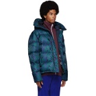 Kenzo Blue and Green Down Moire Tiger Puffer Jacket