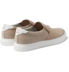 Brunello Cucinelli - Leather-Trimmed Nubuck and Canvas Slip-On Sneakers - Brown