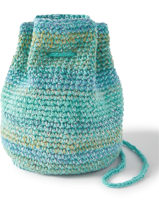 Photo: Nicholas Daley - Small Metallic Crocheted Jute-Blend Bucket Bag