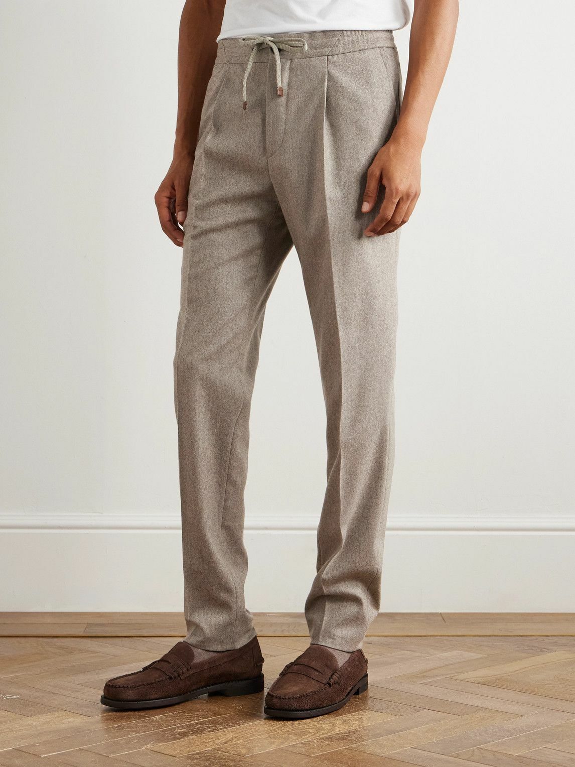 Incotex - Tapered Pleated Wool and Cashmere-Blend Trousers - Neutrals
