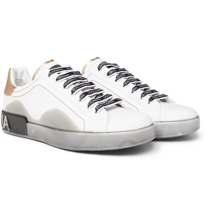 Photo: Dolce & Gabbana - Metallic-Trimmed Leather and Rubber Sneakers - Men - White