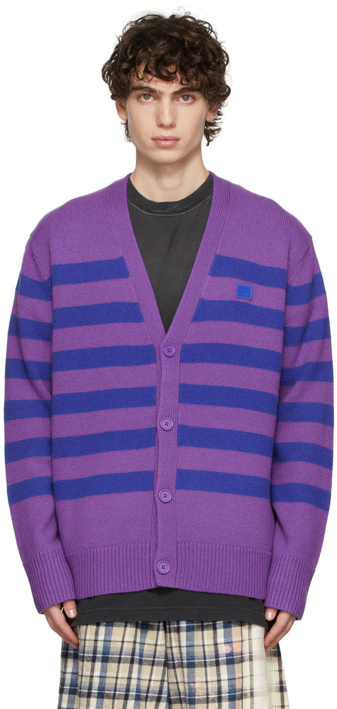 Acne Studios Purple & Blue Kimano Stripe Face Cardigan Acne Studios