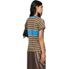 Versace Brown & Blue Embroidered-Logo Striped-Intarsia Cotton T-shirt