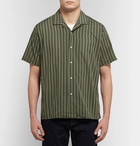 Gitman Vintage - Camp-Collar Striped Cotton and Silk-Blend Shirt - Men - Army green