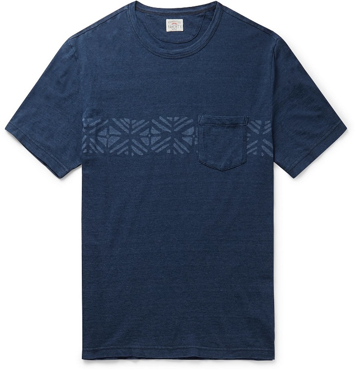 Photo: Faherty - Sandy Cay Printed Slub Cotton-Jersey T-Shirt - Blue