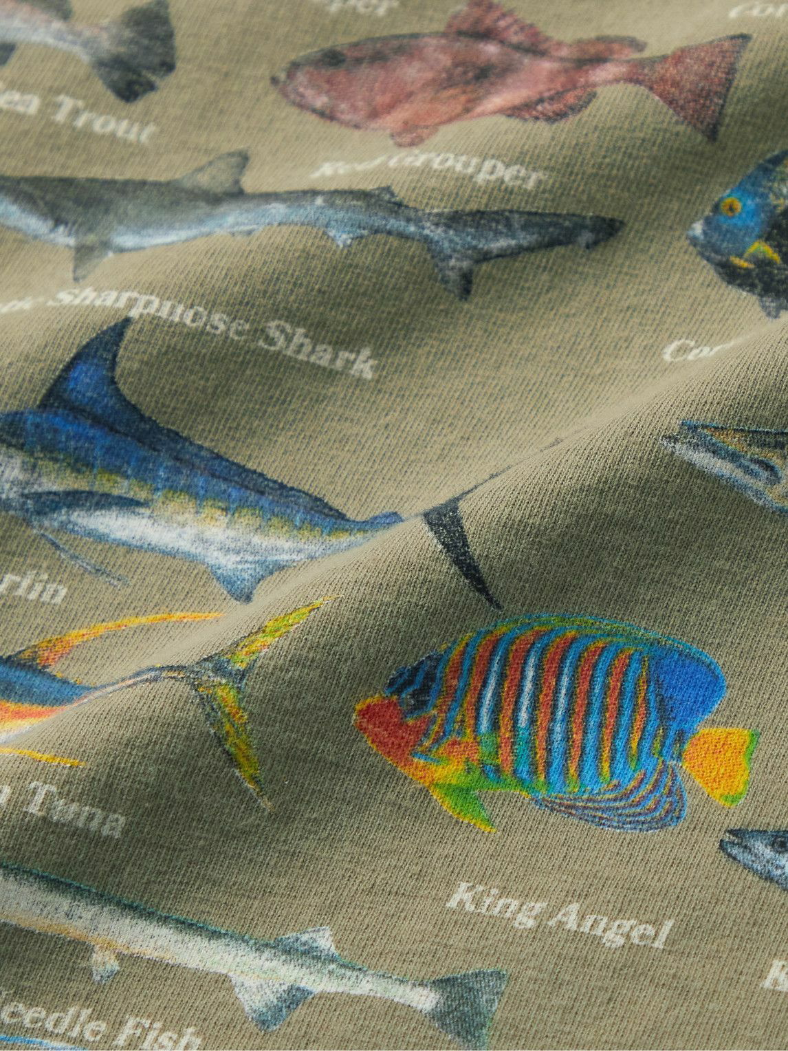 CHERRY LA - Baja Fish Stone-Washed Garment-Dyed Logo-Print Cotton