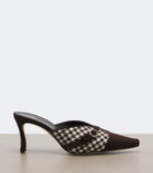 Manolo Blahnik Mircamu houndstooth and suede mules