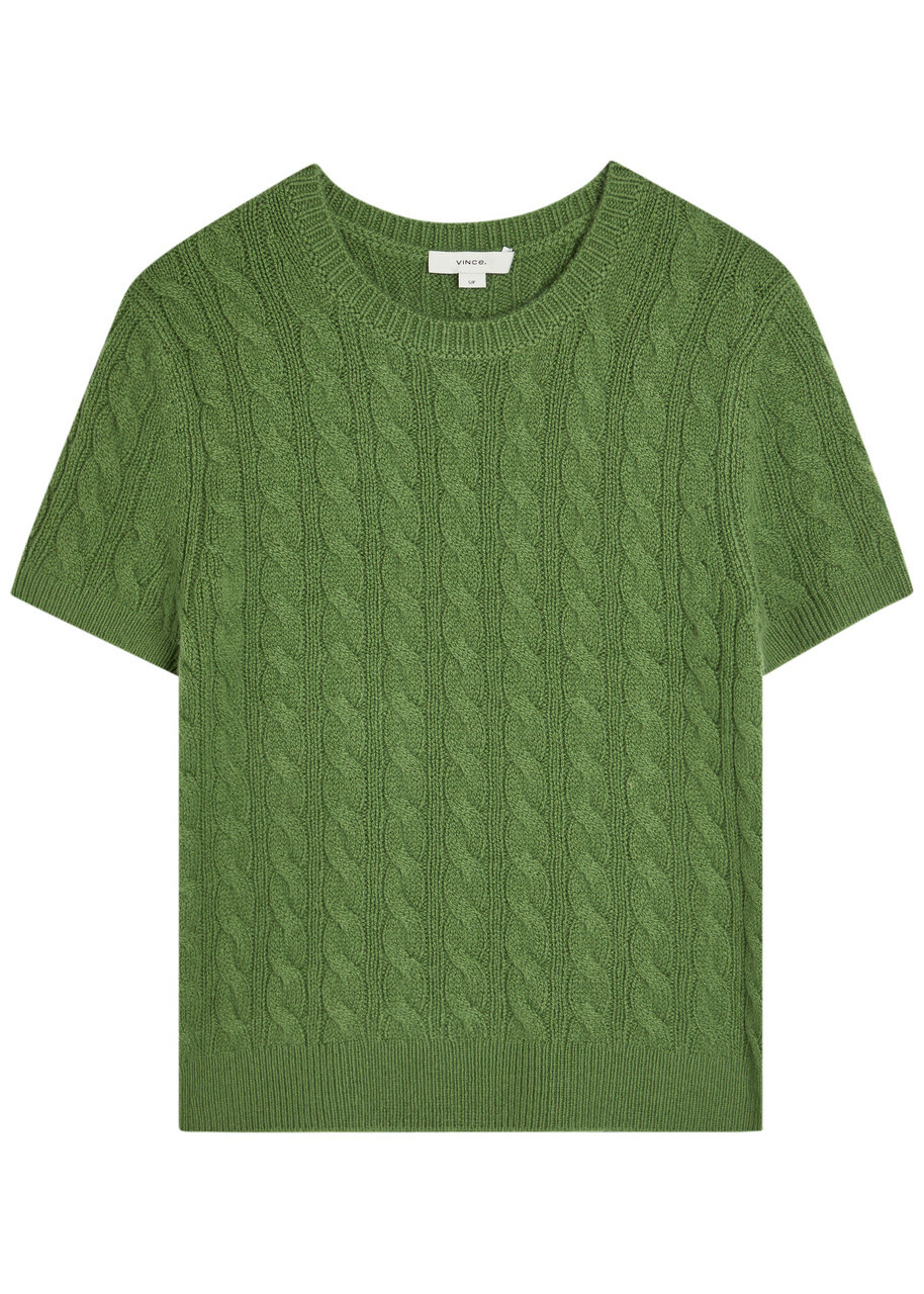 Vince Cable-knit Wool and Cashmere-blend T-shirt Light Green
