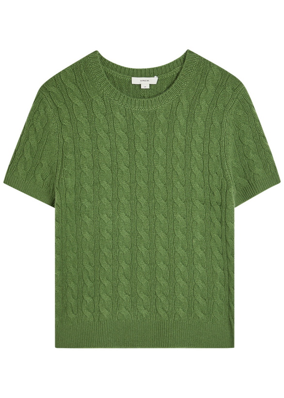 Photo: Vince Cable-knit Wool and Cashmere-blend T-shirt Light Green