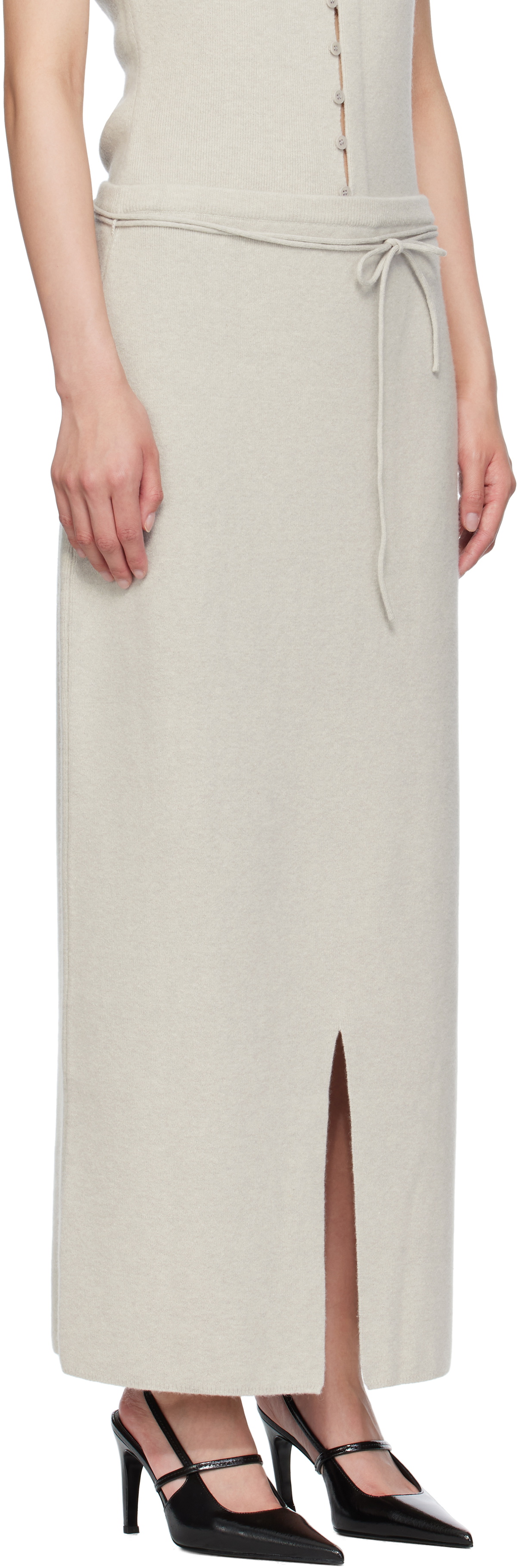 LE17SEPTEMBRE Gray String Straight Knit Maxi Skirt