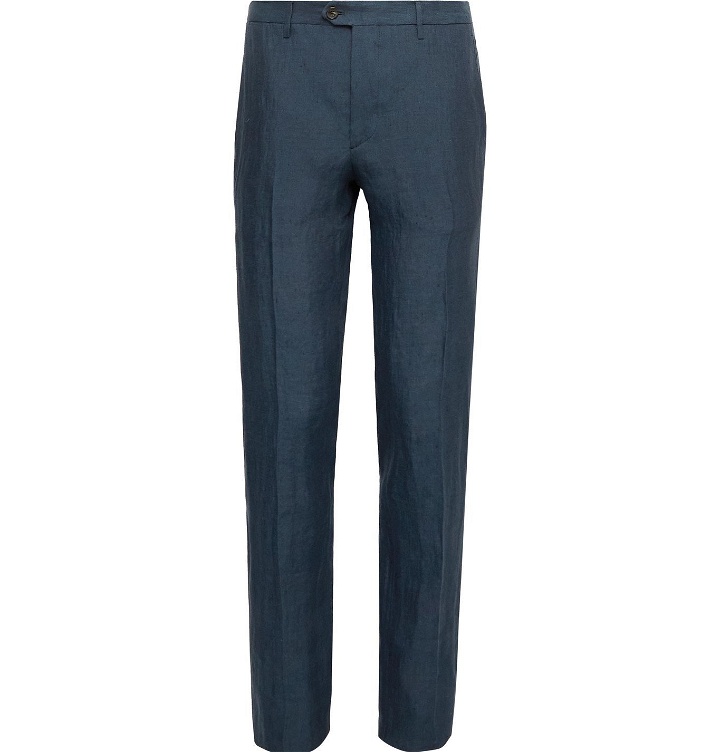 Photo: ETRO - Slim-Fit Slub Linen Suit Trousers - Blue