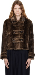 OPEN YY Brown Faux Fur Tab Toggle Jacket