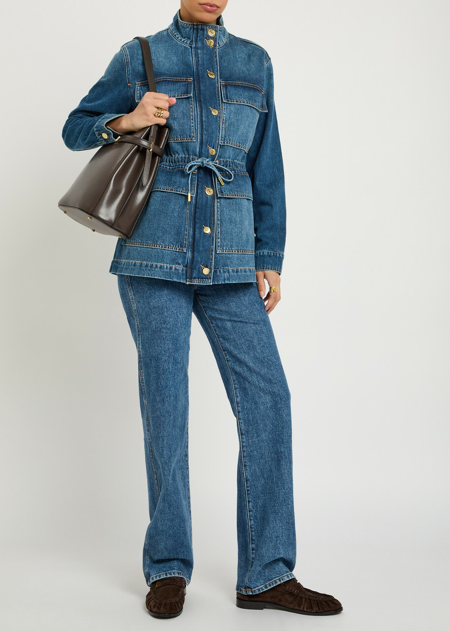 Veronica Beard Truman Drawstring Denim Jacket Mid Blu