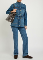 Veronica Beard Truman Drawstring Denim Jacket Mid Blu