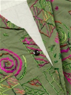 Monitaly - 50's Milano Camp-Collar Embroidered Cotton Shirt - Green