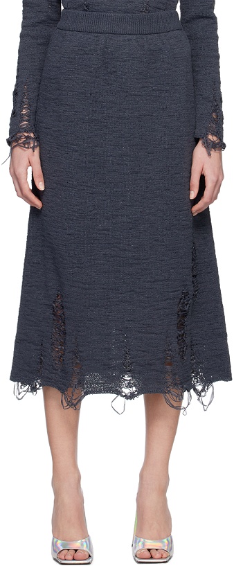 Photo: Song for the Mute Gray Distressed Midi Skirt