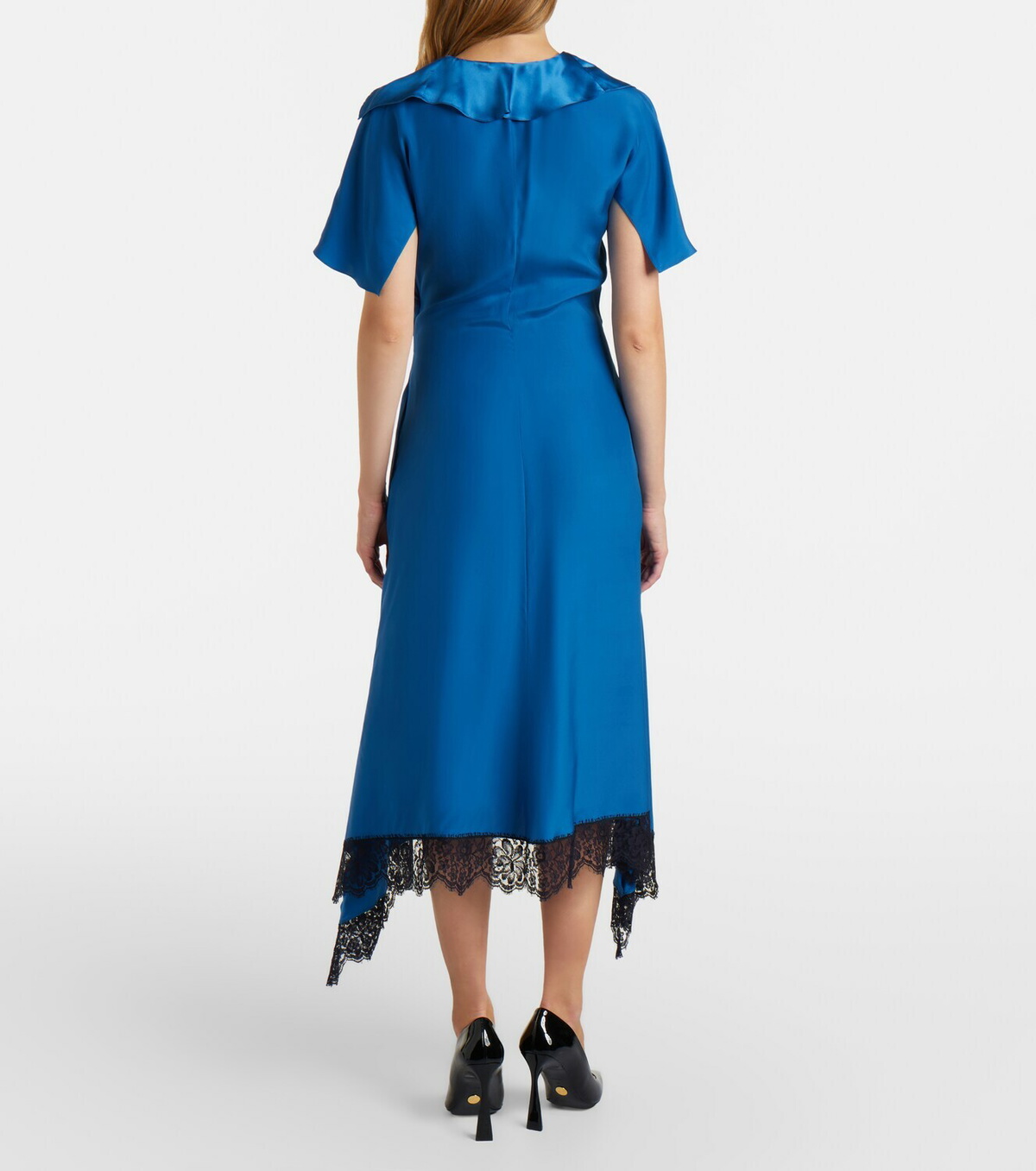 Stella McCartney Gathered lace-trimmed silk midi dress