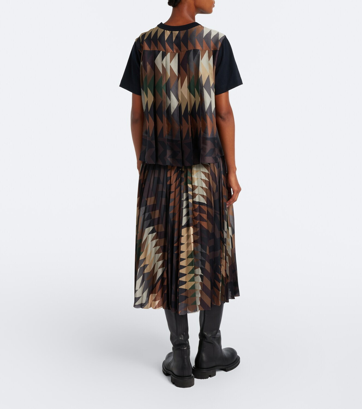 Sacai x A.P.C. plissé printed midi skirt