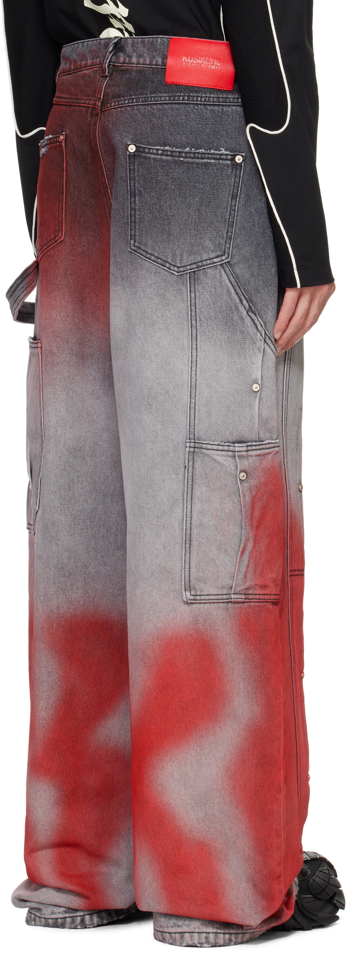 KUSIKOHC Gray & Red Workwear Multi Rivet Jeans