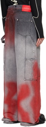 KUSIKOHC Gray & Red Workwear Multi Rivet Jeans