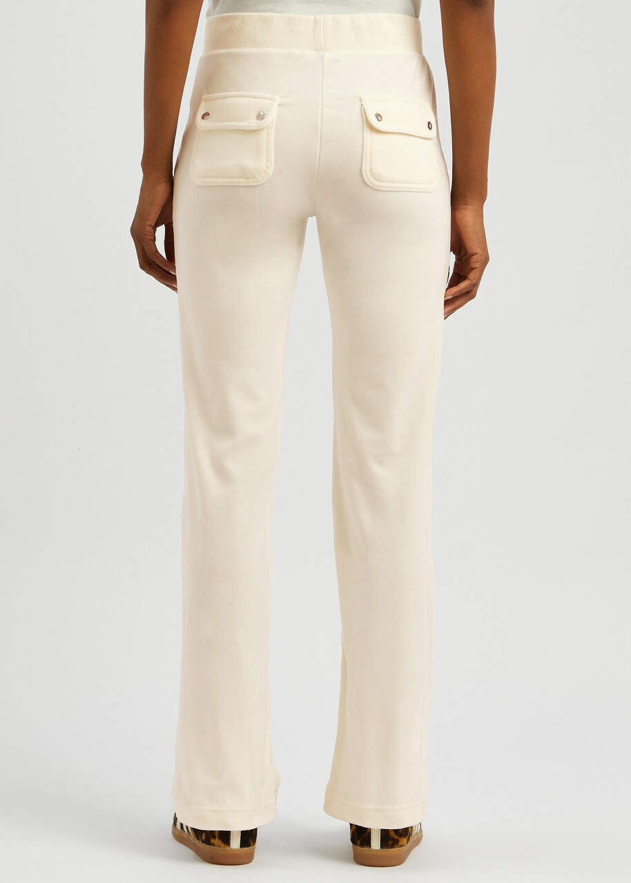 Juicy Couture Del Ray Logo Velour Sweatpants Cream