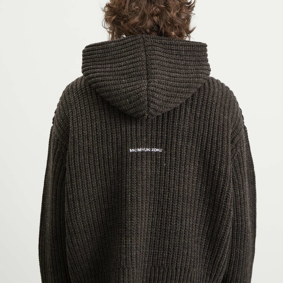 MKI Men's Chunky Rib Knit Hoodie in Charcoal Melange